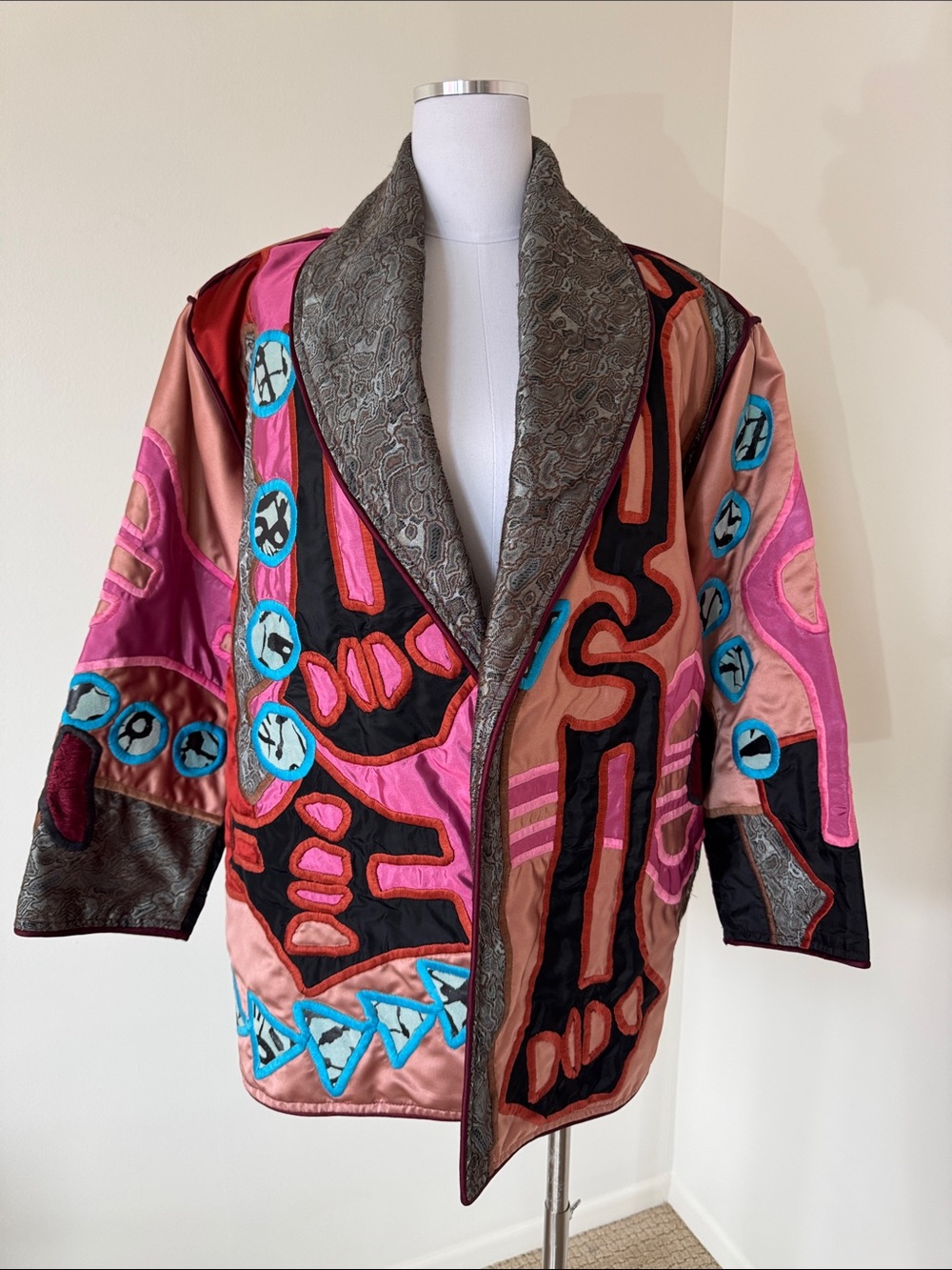 VTG La Coleccion Judith Roberts Patchwork Applique Wearable Art Jacket Mexico